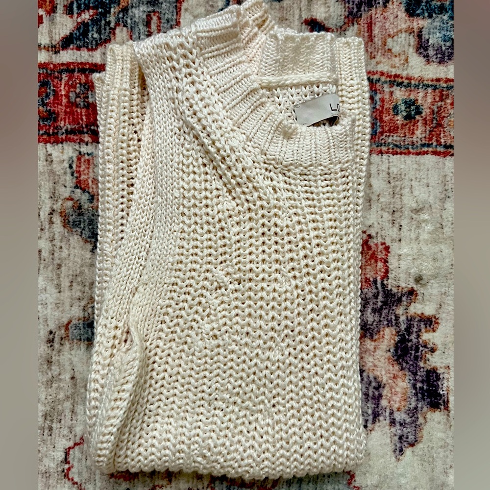 LOFT Ivory Sleeveless Cable Knit Sweater